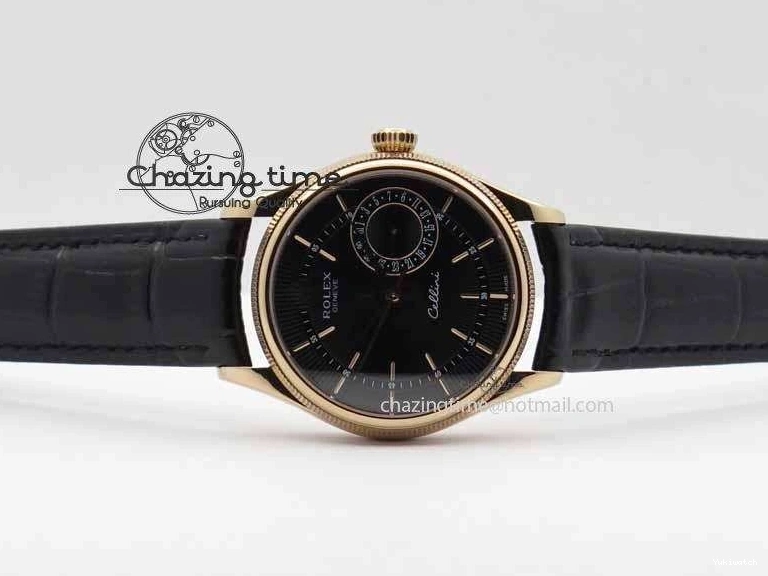 Black RG A3165 Dial Leather Date On Stick Best Edition Strap VF Cellini Markers Black 0708